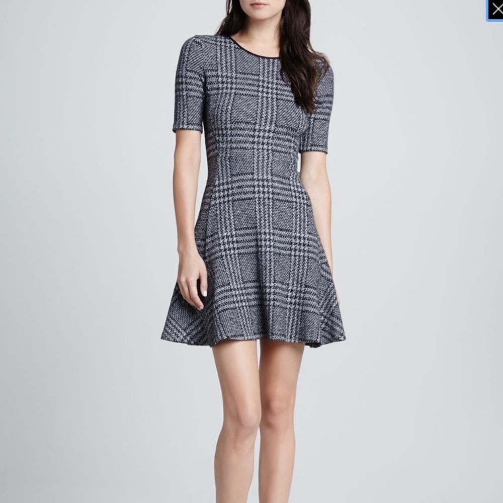 Theory black and white houndstooth plaid dress